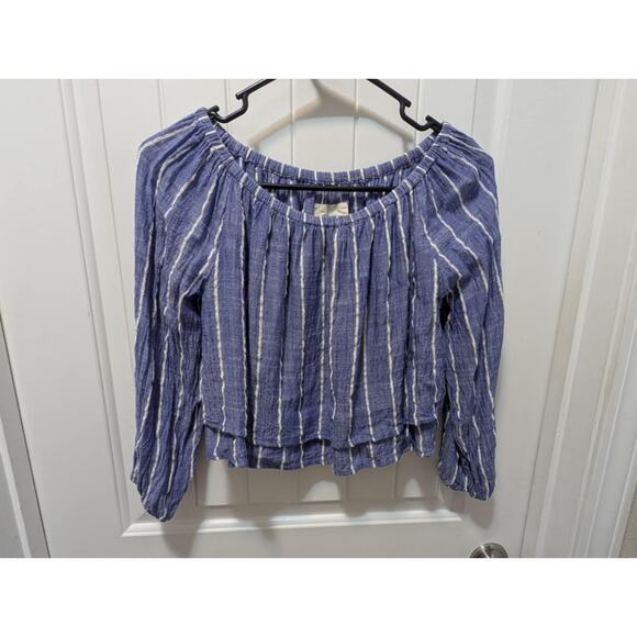 Thread & Supply Shirt Women's M Blue White Striped Flowy Casual Cropped Swing - Picture 1 of 6